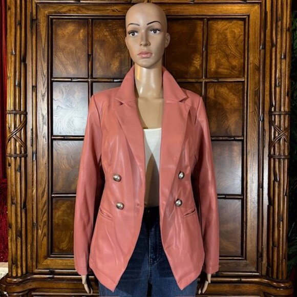 G by Giuliana Jackets & Blazers - G by Giuliana Canyon Rose Faux Leather Double Breast Stretch Sleeve Blazer